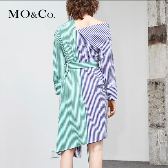 MO&Co Asymmetrical Striped Shirt Dress Size Medium - Picture 2 of 8